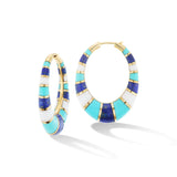 CHUNKY INLAY HOOPS IN LAPIS, TURQUOISE, & WHITE ONYX