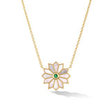 MINI SACRED FLOWER INLAY NECKLACE IN MOTHER OF PEARL & EMERALD